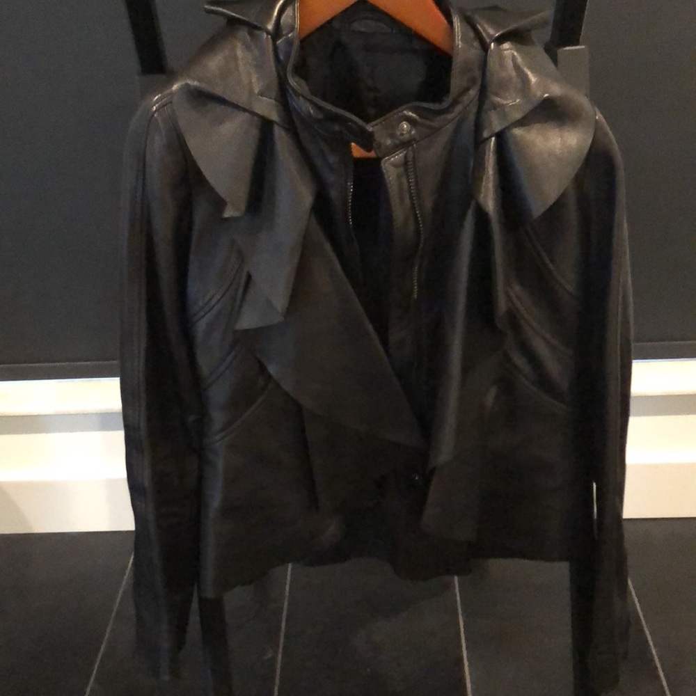 Valentino NWOT jacket lamb skin moto style with lamb skin ruffles size 6.